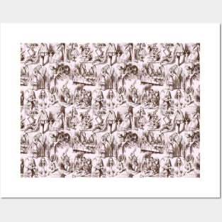 Alice in Wonderland | Toile de Jouy Pattern | Brown and Pink | Posters and Art